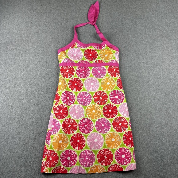 Vintage Lilly Pulitzer Dress Womens 14 Pink Floral Halter A-Line Summer Sundress - Picture 1 of 7